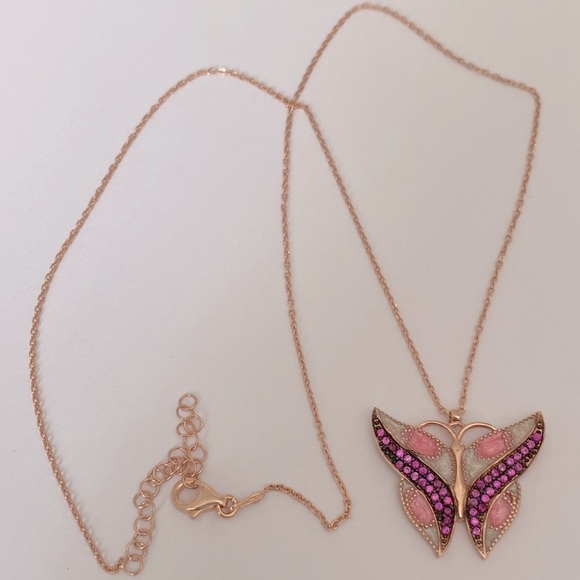 🦋Handmade necklace 925 silver butterfly enamel and cz - Picture 3 of 4